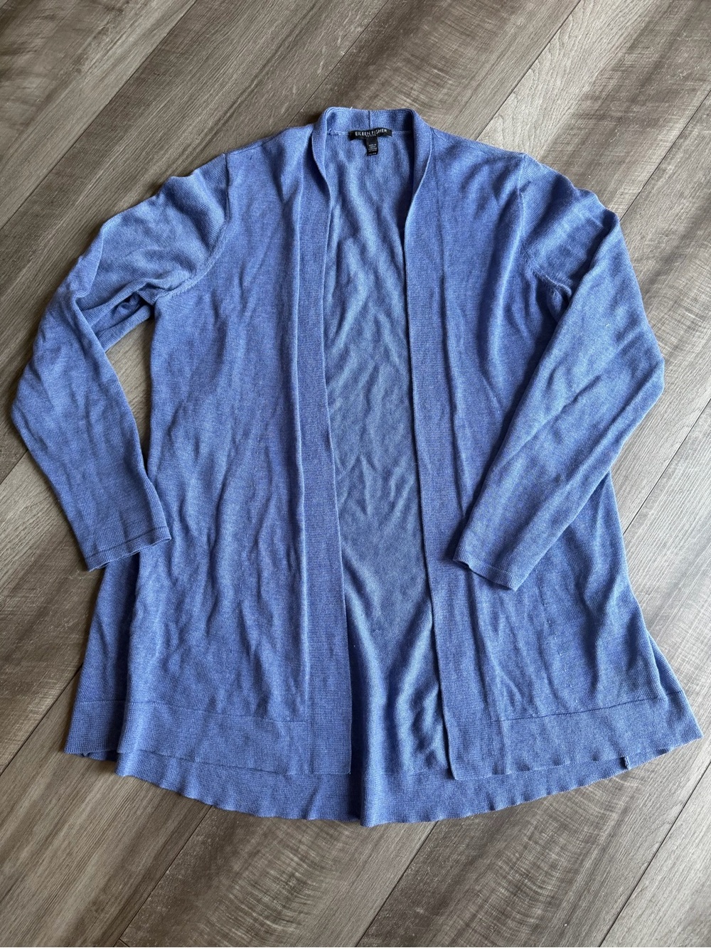 Eileen Fisher Petite Women’s Blue Tencel & Merino Wool Open Front Cardigan Sz S